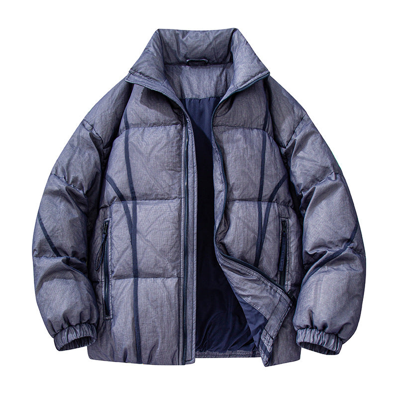 Men's Quilted Oversized Padded Jacket with High Stand Collar and Elastic Cuffs Drune