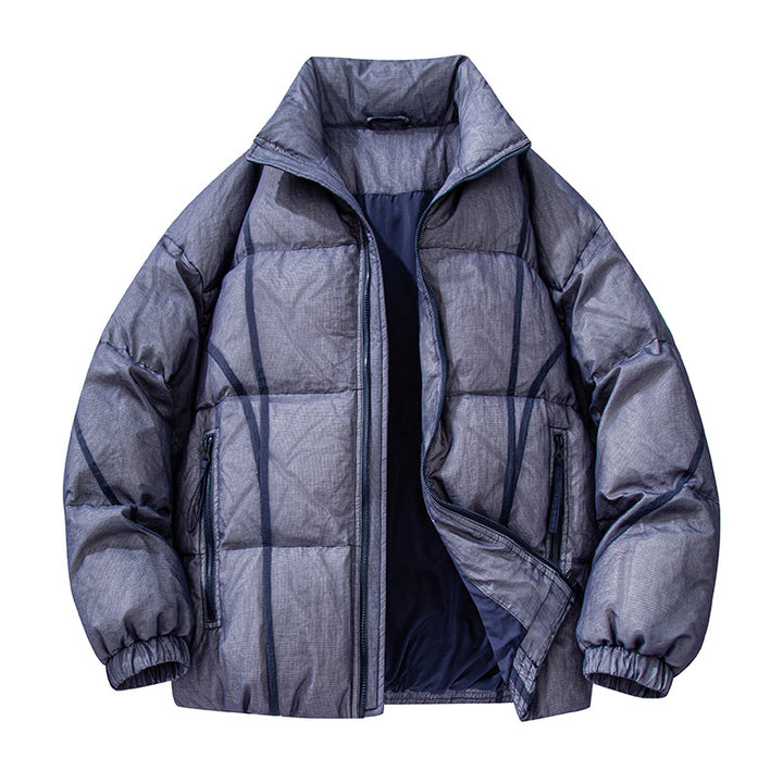 Men's Quilted Oversized Padded Jacket with High Stand Collar and Elastic Cuffs Drune