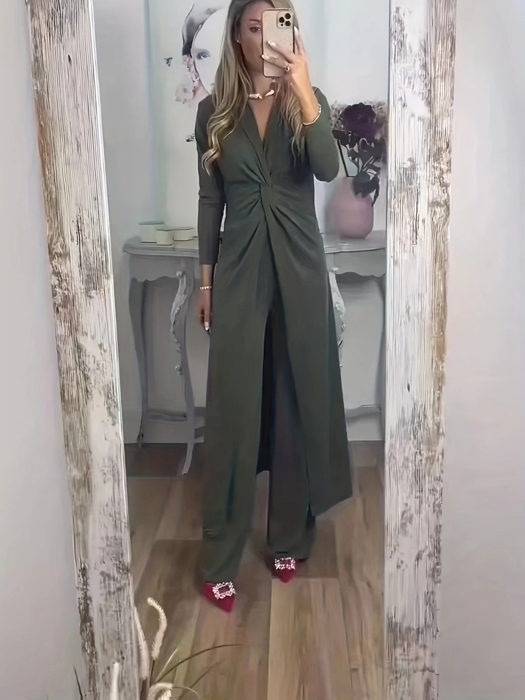 Women's maxi dress with V-neck, knot detail and animal print Mune Fashion