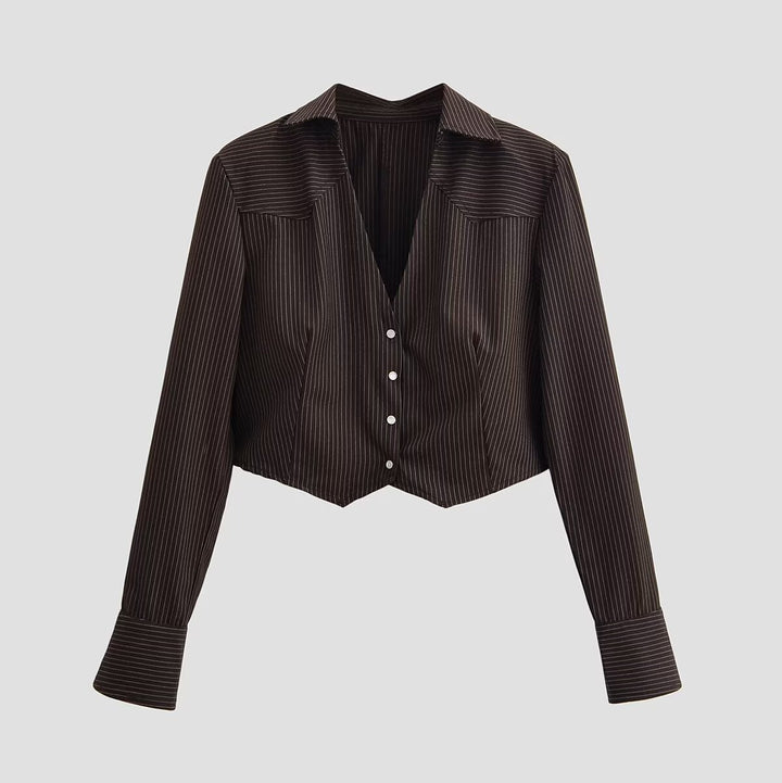 Ladies short blouse in pinstripe look with tailored cut and pointed hem Mune Fashion