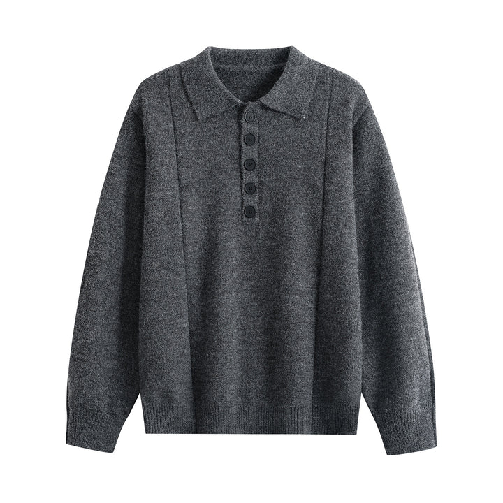 Women Loose Fine Knit Polo with Half Button Placket and Ribbed Cuffs Mune Fashion