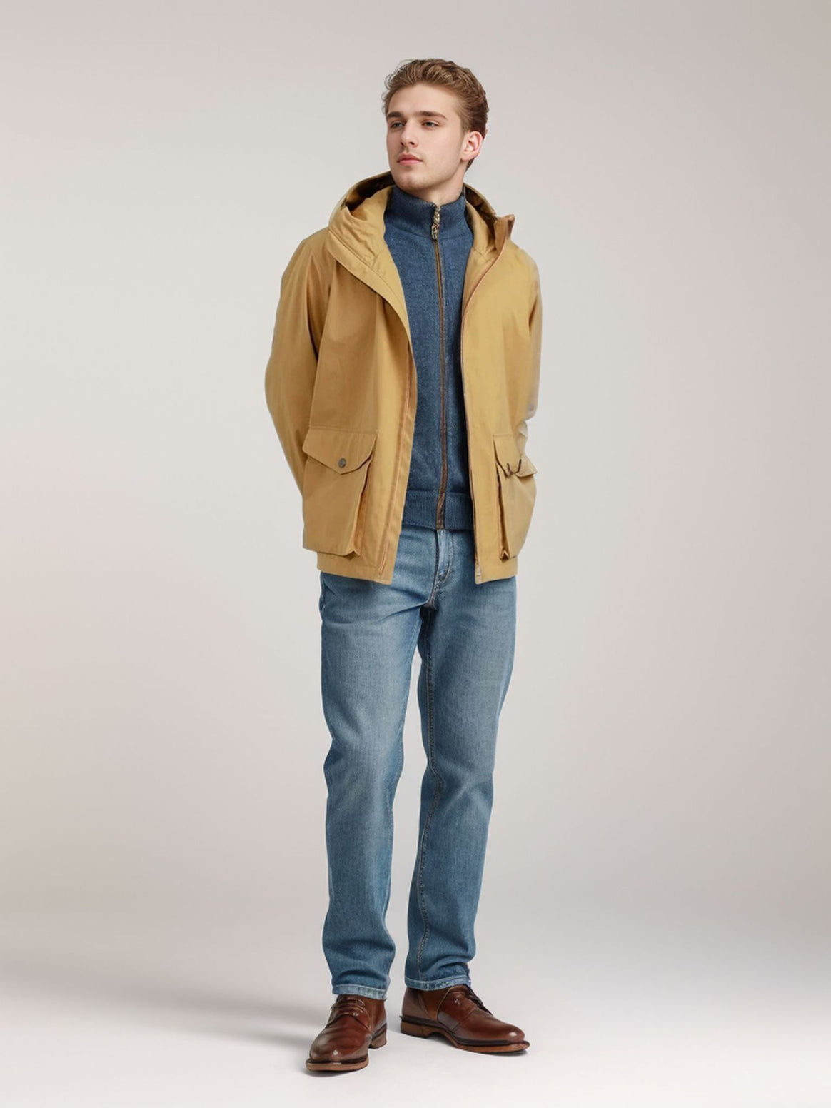 Men's short weatherproof hooded jacket in field style with large flap pockets Mune Fashion