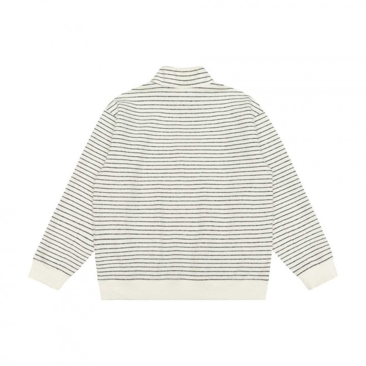 Unisex Striped Knit Zip Jacket with Stand-up Collar and Patch Pockets Mune Fashion