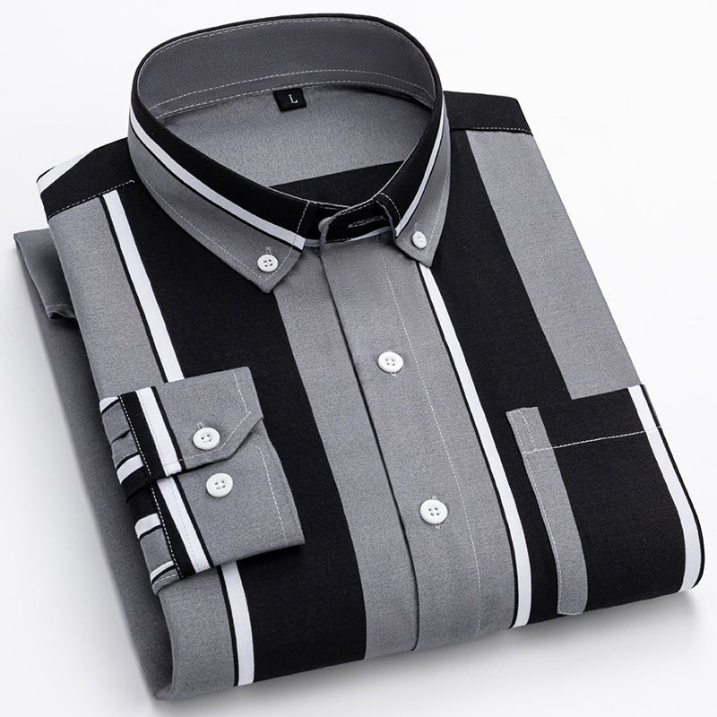 Men's striped business shirt with button-down collar, chest pocket and easy-care cotton blend Mune Fashion