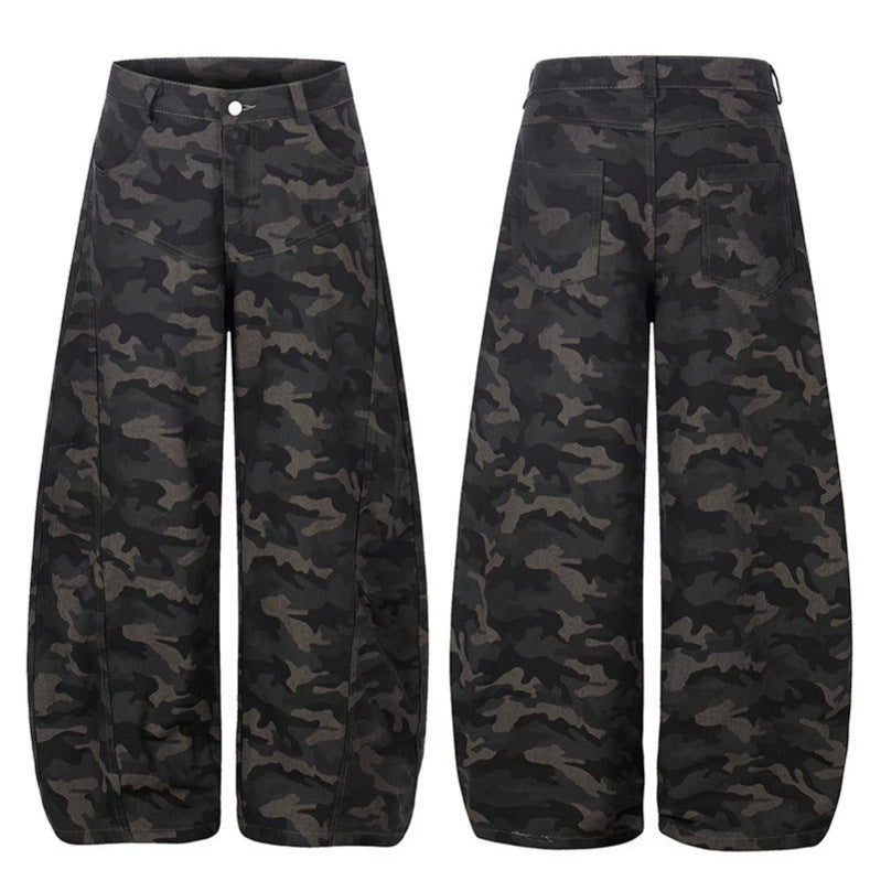 Women's Wide Camouflage Palazzo Pants with High Waist, Belt Loops, and Balloon-Shaped Leg Mune Fashion
