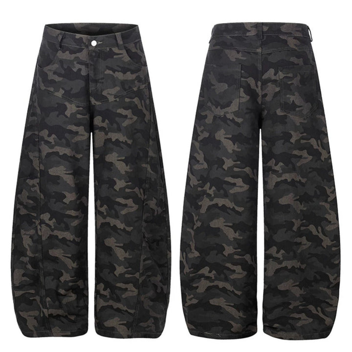 Women's Wide Camouflage Palazzo Pants with High Waist, Belt Loops, and Balloon-Shaped Leg Mune Fashion
