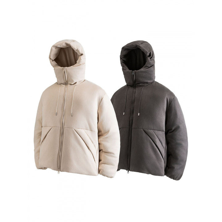 Unisex Padded Hooded Jacket in Boxy Cut with High Shawl Collar and Kangaroo Pockets Mune Fashion