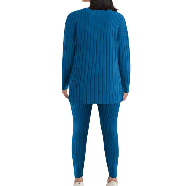 Women's Ribbed Relax Two-Piece Made of Fine Knit with Round Neckline and Slim Jogger Mune Fashion