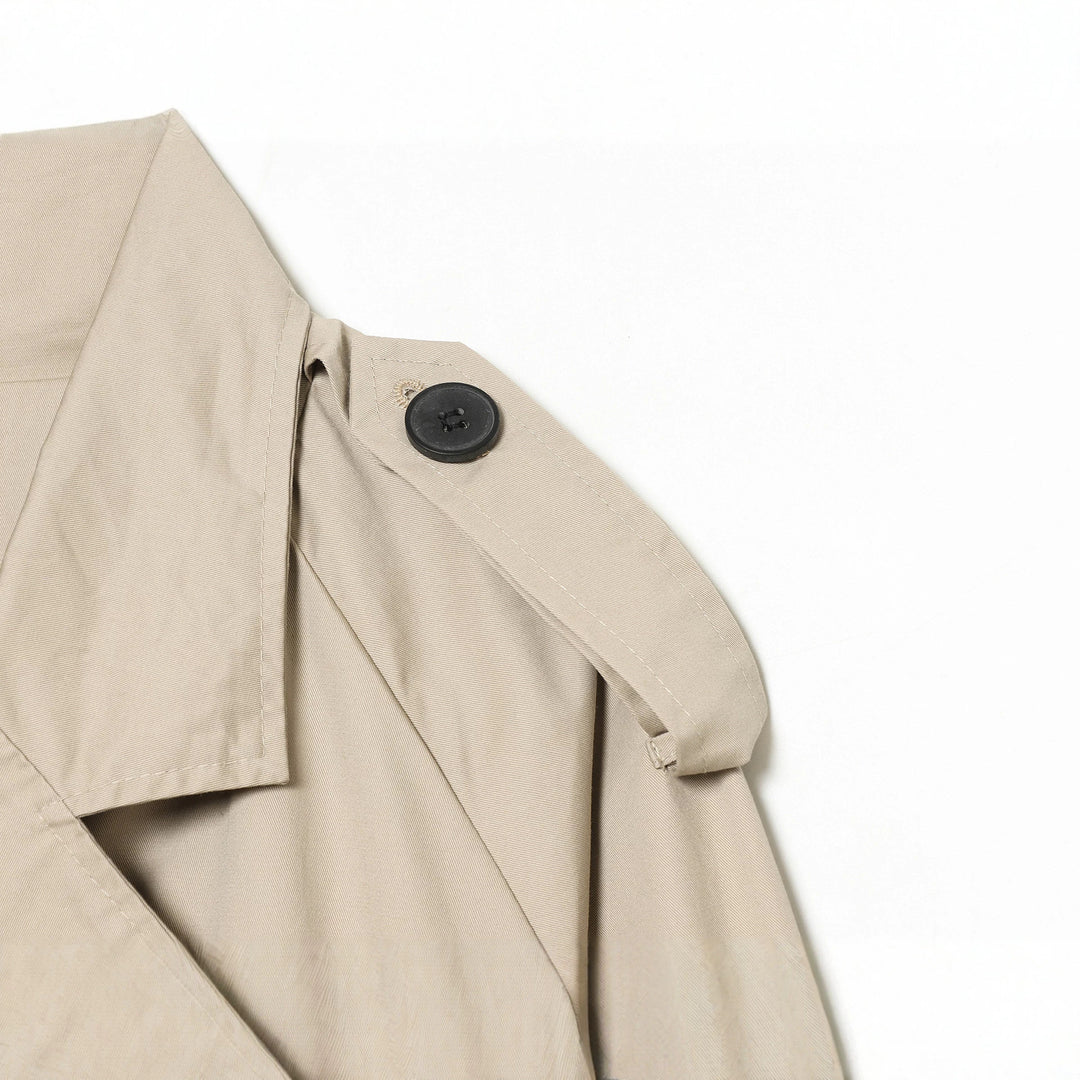 Women's Cropped Trench Coat with Double-Breasted Button Placket, Shoulder Flaps, and Waist Belt Mune Fashion