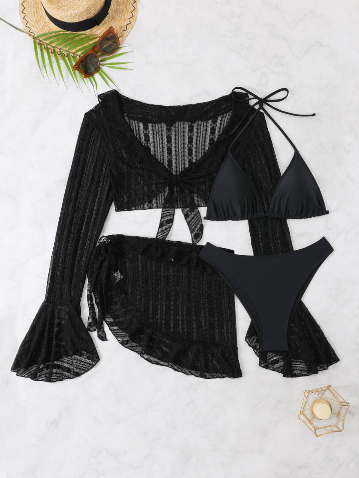 Women's two-piece swimsuit set with seductive lace top and high-waisted pants Mune Fashion