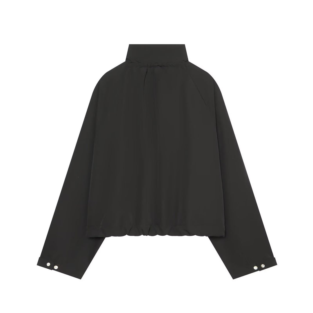 Women Cropped Oversized Utility Jacket with Stand Collar and Drawstring Mune Fashion