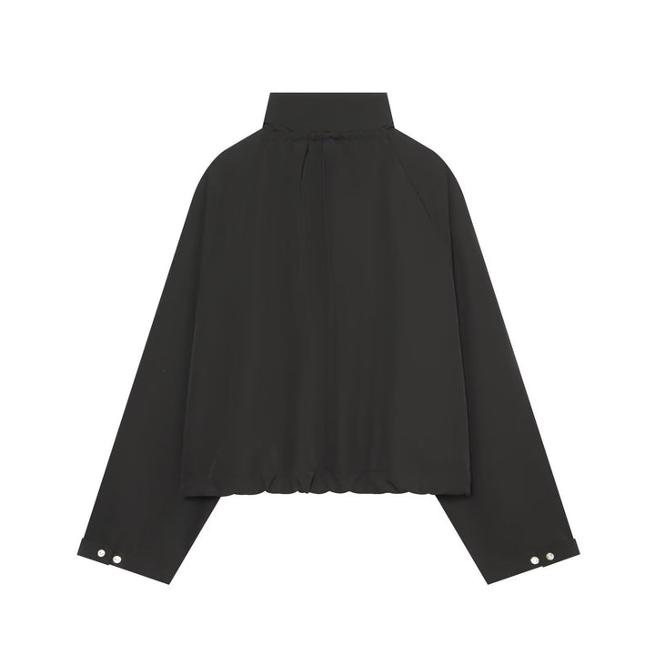 Women Cropped Oversized Utility Jacket with Stand Collar and Drawstring Mune Fashion