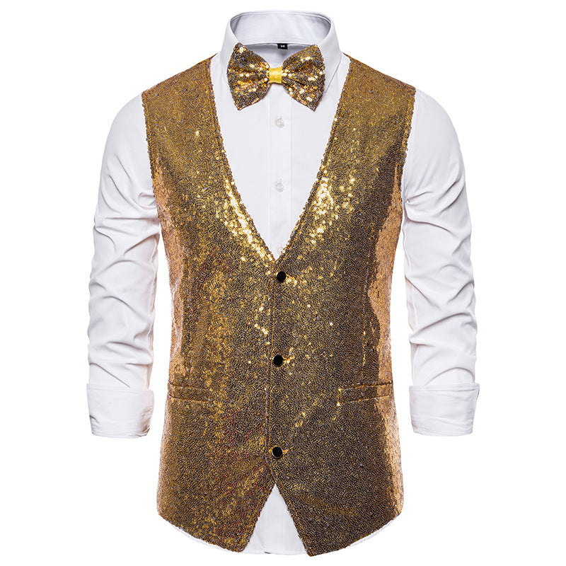 Men's Glittering Festive Waistcoat with Matching Bowtie Mune Fashion