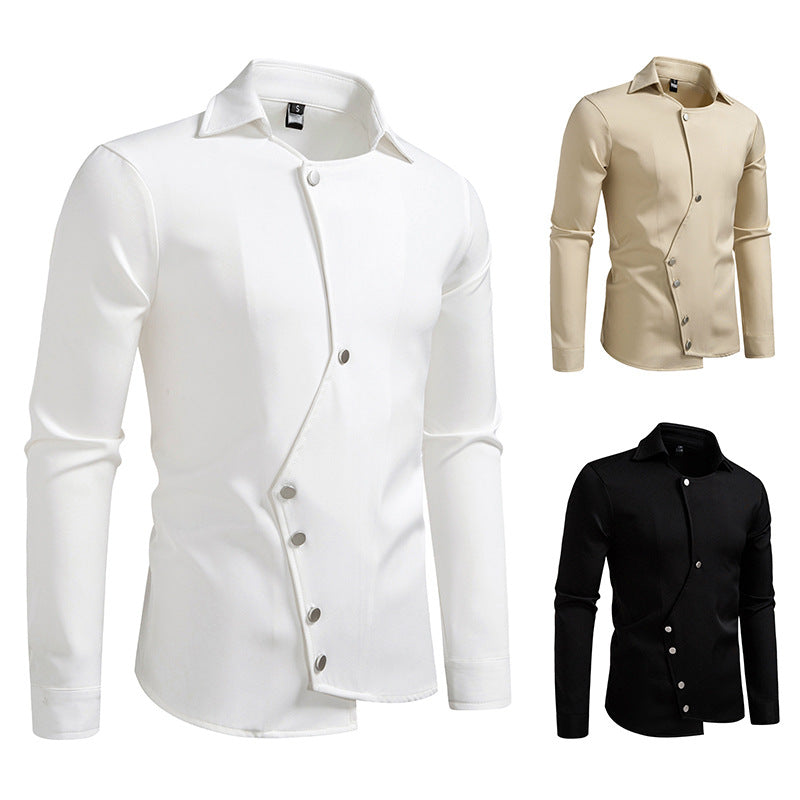 Men's Asymmetric Shirt with Diagonal Snap Button Closure Mune Fashion