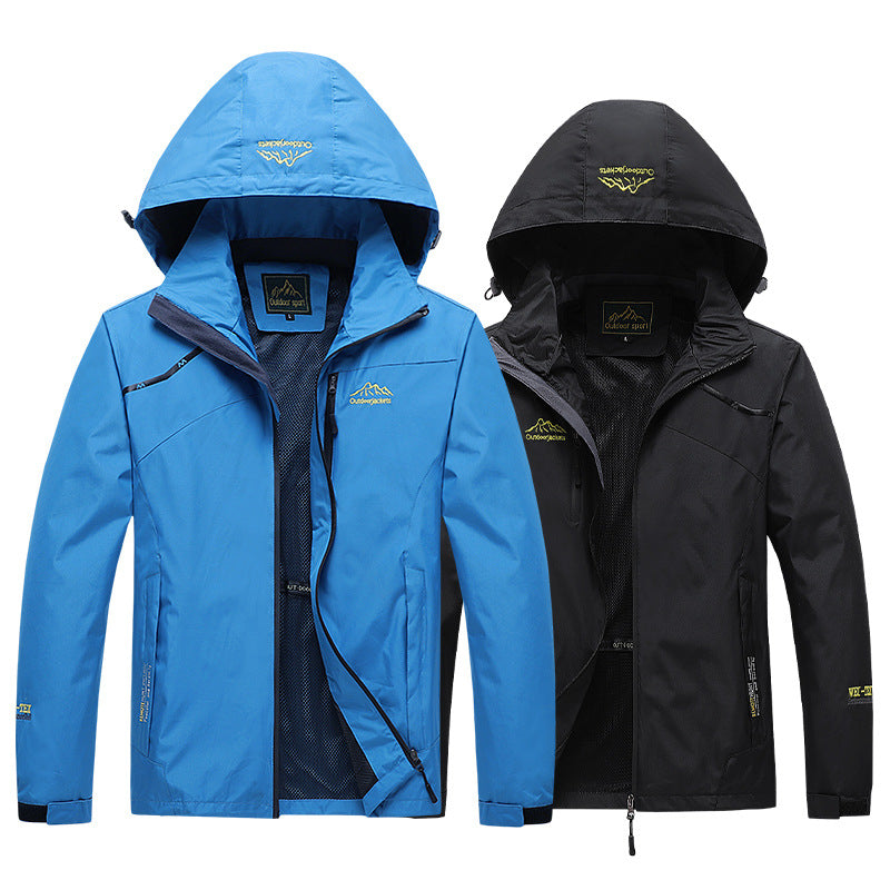 Men's breathable softshell trekking jacket with stowable hood, mesh lining and multifunctional zip pockets Mune Fashion