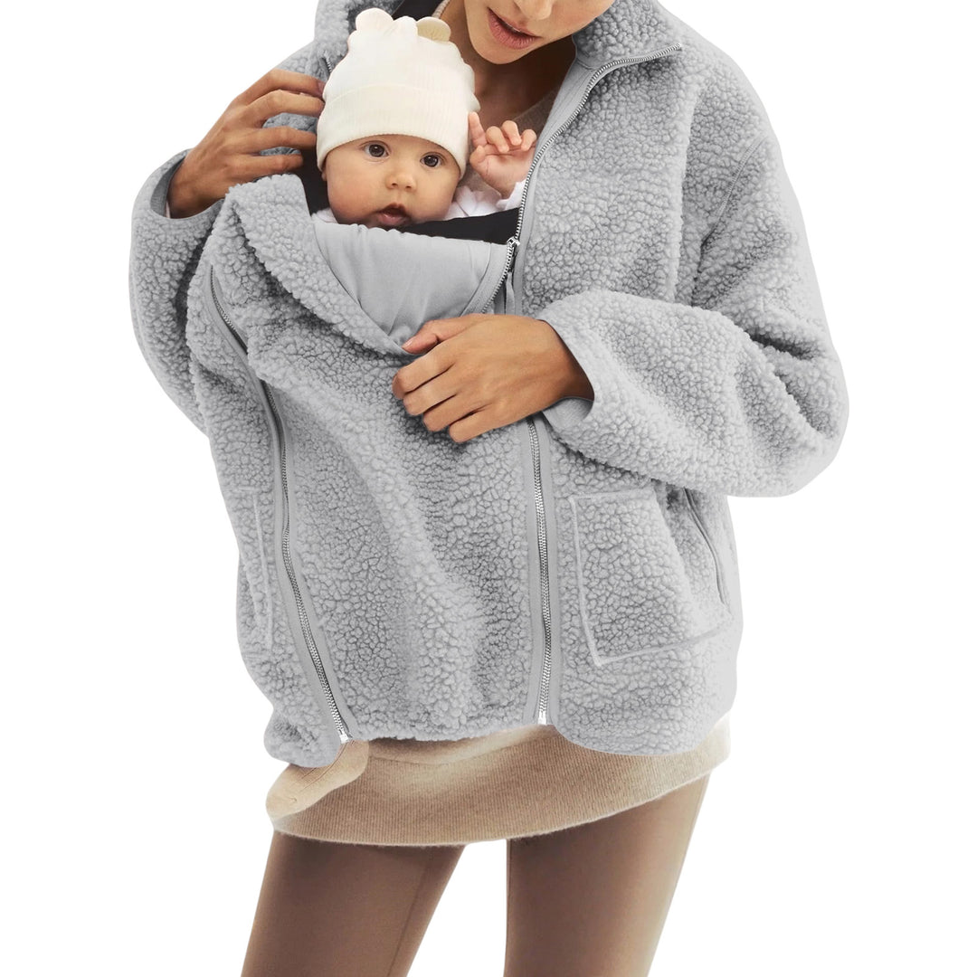 Women's oversized teddy fleece jacket with stand-up collar and full-length zipper Mune Fashion