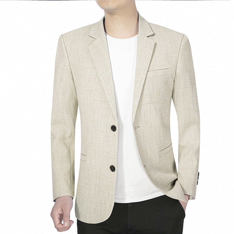 Men's Lightweight Linen Blazer Slim-Fit Two-Button Jacket Breathable Mune Fashion