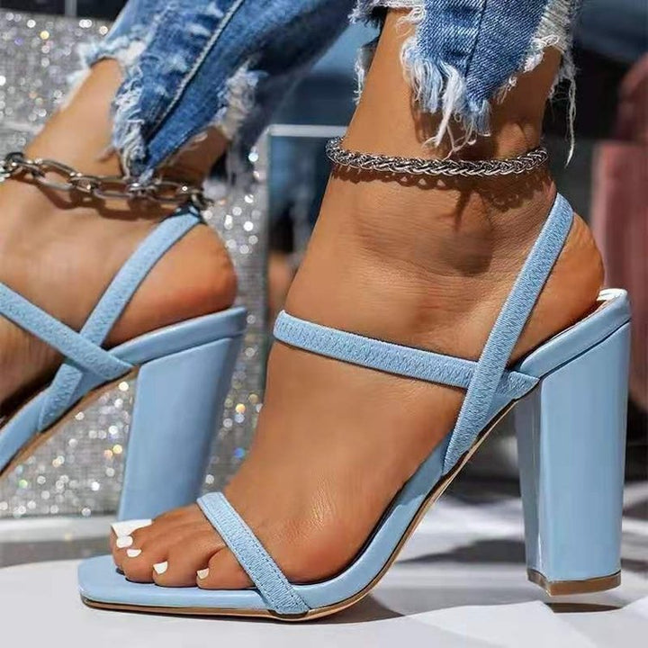 Damen Slingback-Sandaletten mit quadratischer Zehenpartie, schlanken Zierriemen und hohem Blockabsatz Mune Fashion