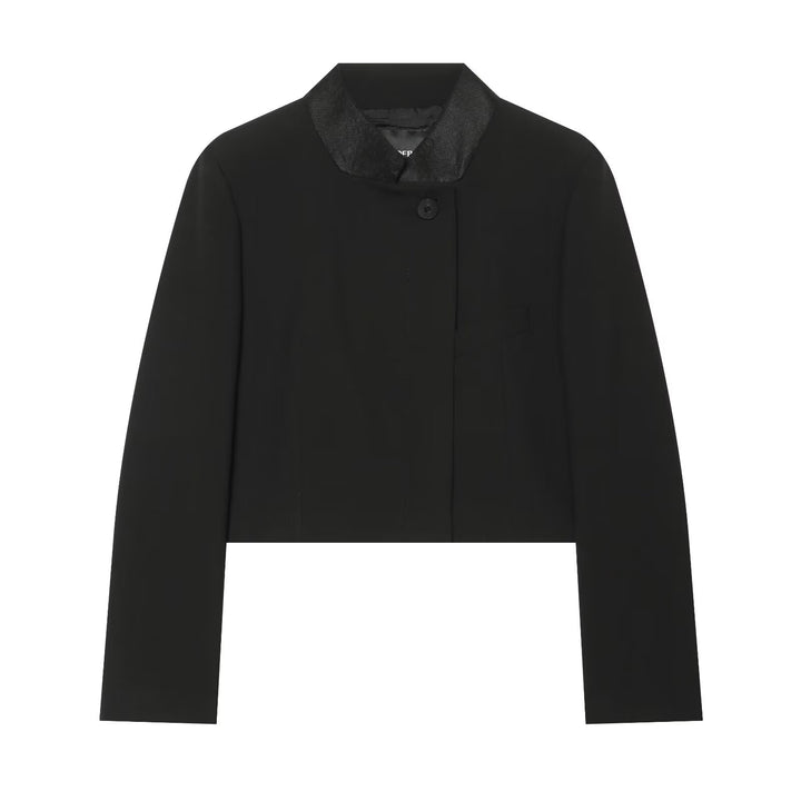 Women's cropped blazer jacket in boxy cut with short stand-up collar Drune