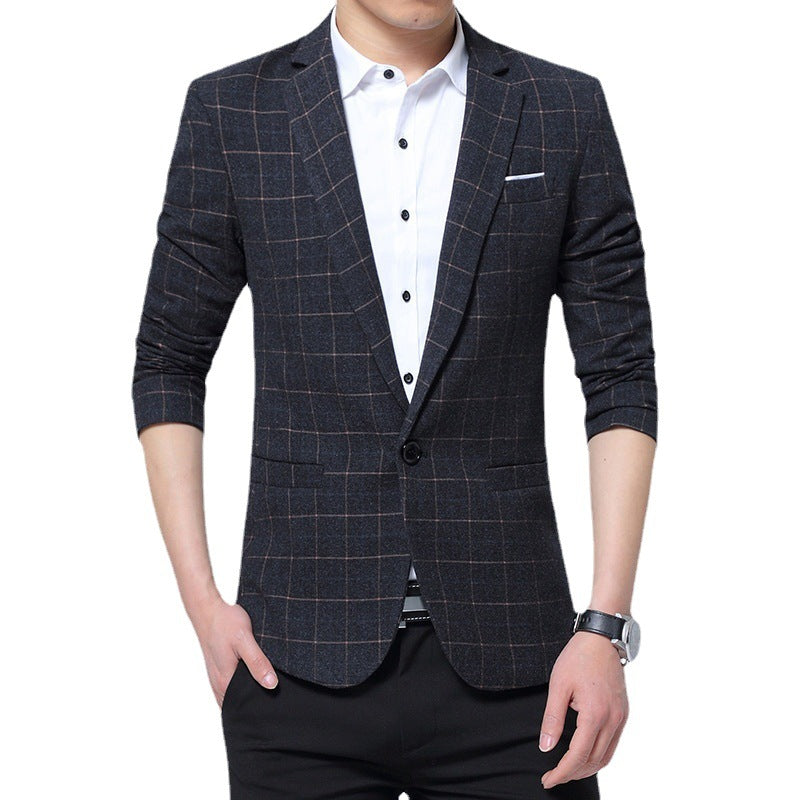 Men's Checked Slim-Fit Blazer in Business-Casual Style Mune Fashion
