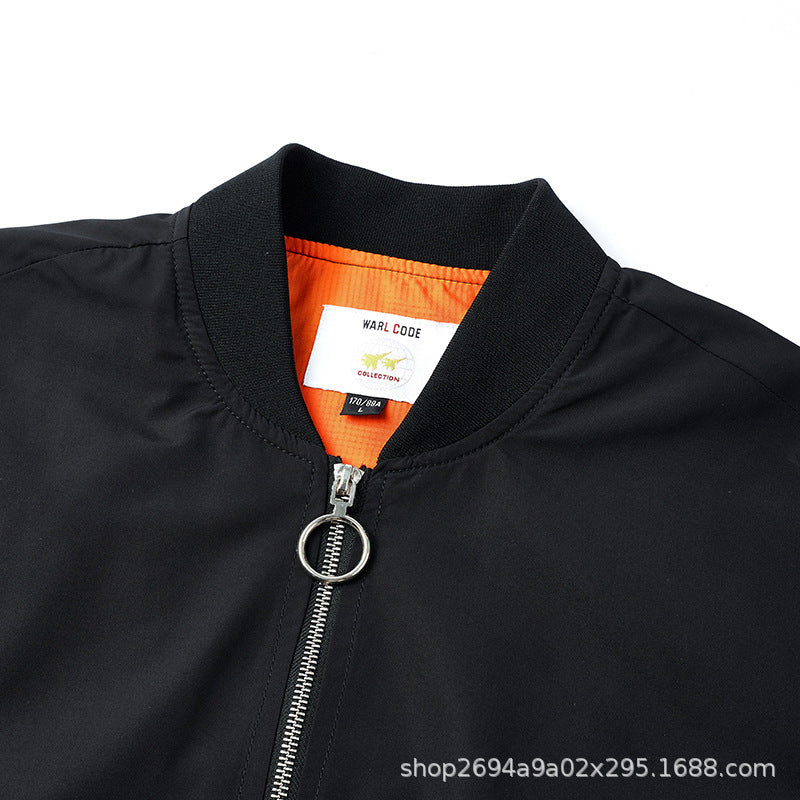 Men's modern nylon bomber jacket in pilot style with utility arm pocket and contrasting interior lining Mune Fashion