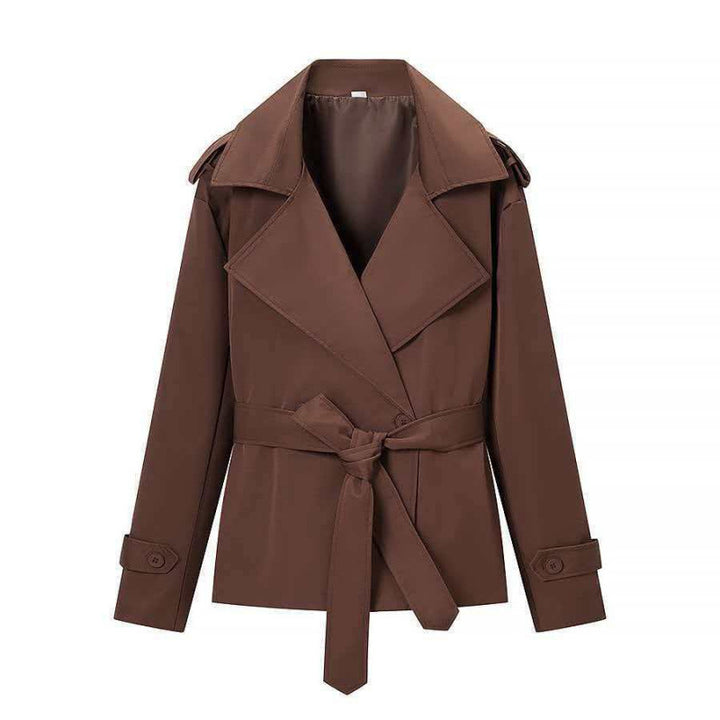 Ladies 50+ short waist trench blazer with belt and wide lapels Mune Fashion