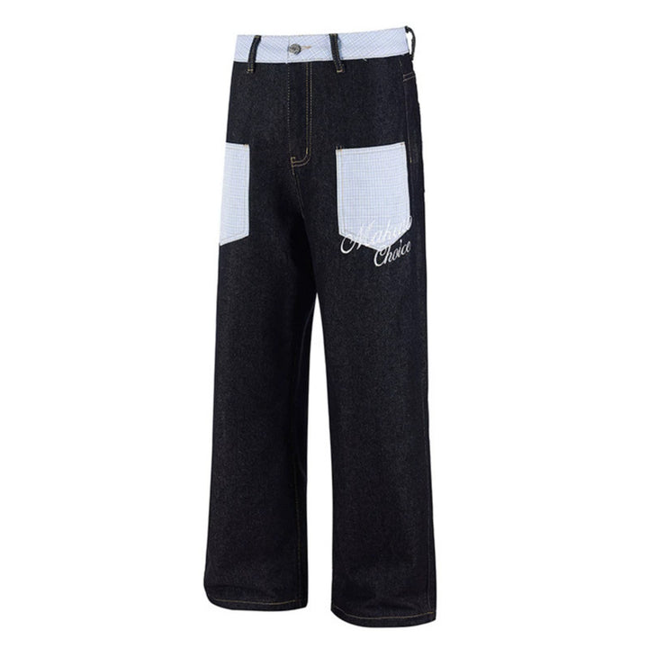 Women's wide denim culottes with checkered pattern pockets and high waist Mune Fashion
