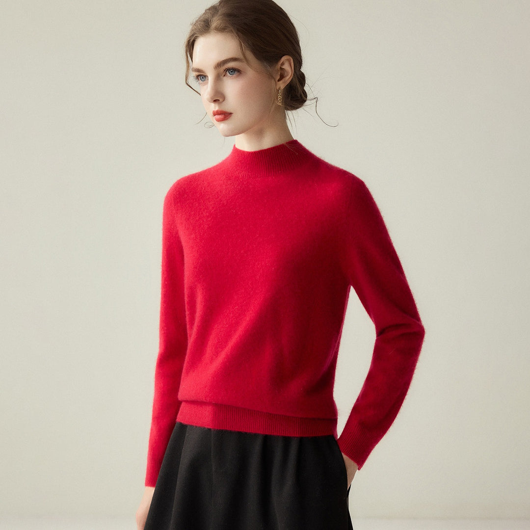 Women's Slim Mock Neck Fine Knitted Sweater with Cashmere-Like Feel Mune Fashion