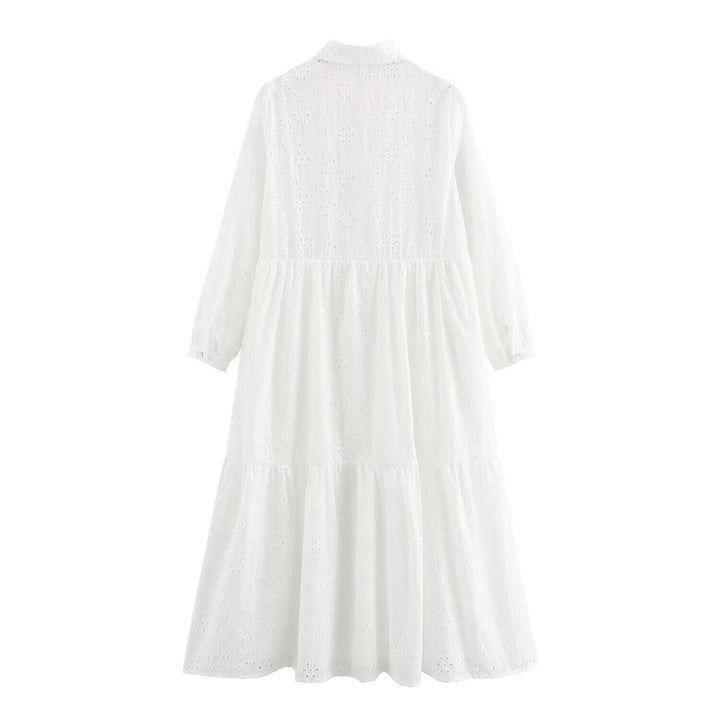 Women Broderie-Anglaise Shirt Dress with Tiered Skirt Mune Fashion