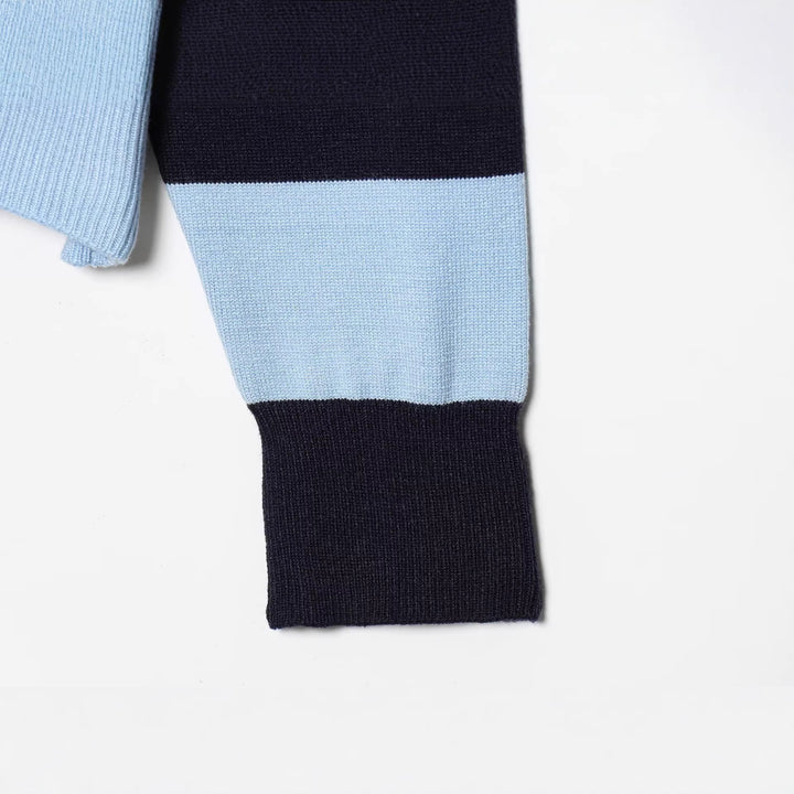 Women Oversize Cropped Rugby Sweater with Polo Collar and V-Neck Mune Fashion