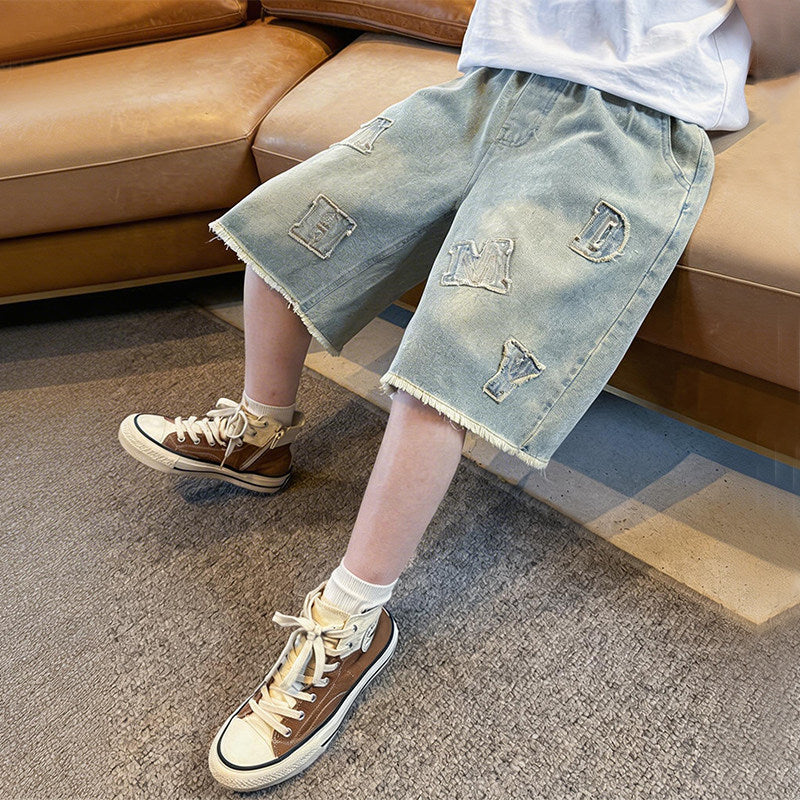 Unisex stylish denim shorts with unique lettering Mune Fashion