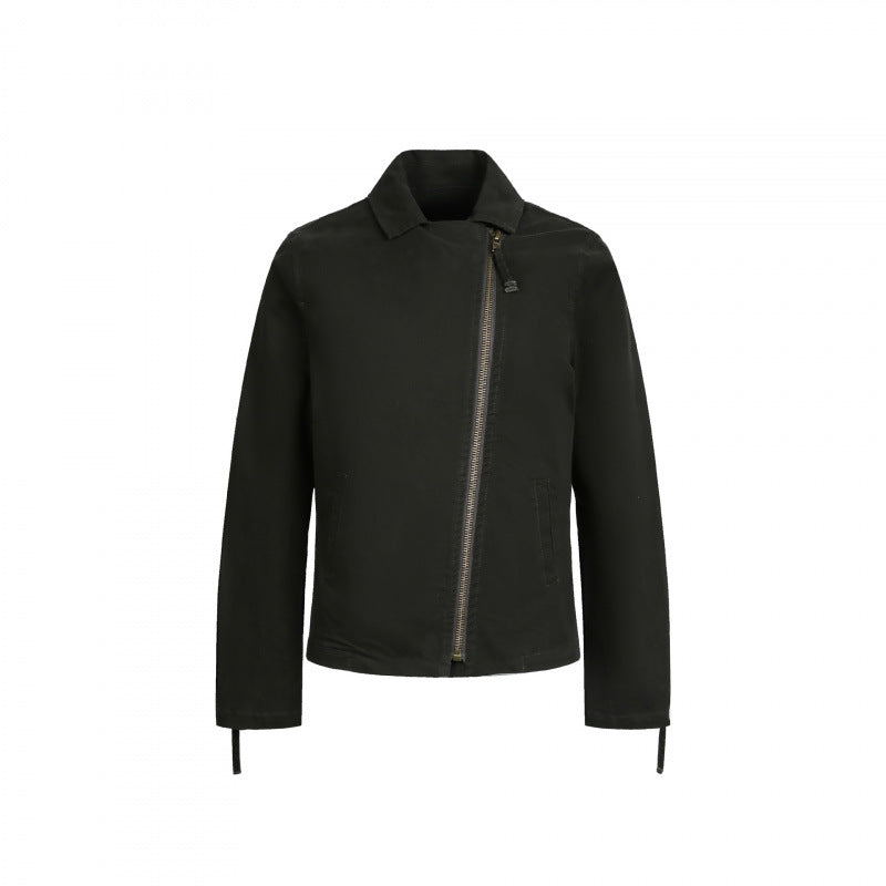 Men's Asymmetrical Biker Jacket with Diagonal Metal Zipper Mune Fashion