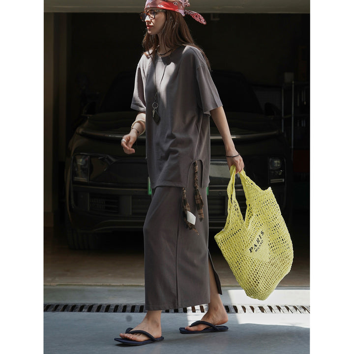 Women's Casual Oversize T-Shirt Dress made of cotton jersey with extended hem Down