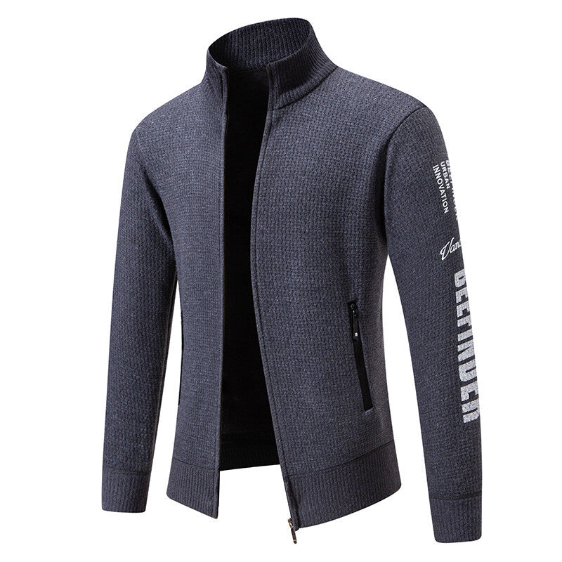 Men's Structured Knit Zip Jacket with Waffle Texture, Stand Collar and Zipper Pockets Mune Fashion