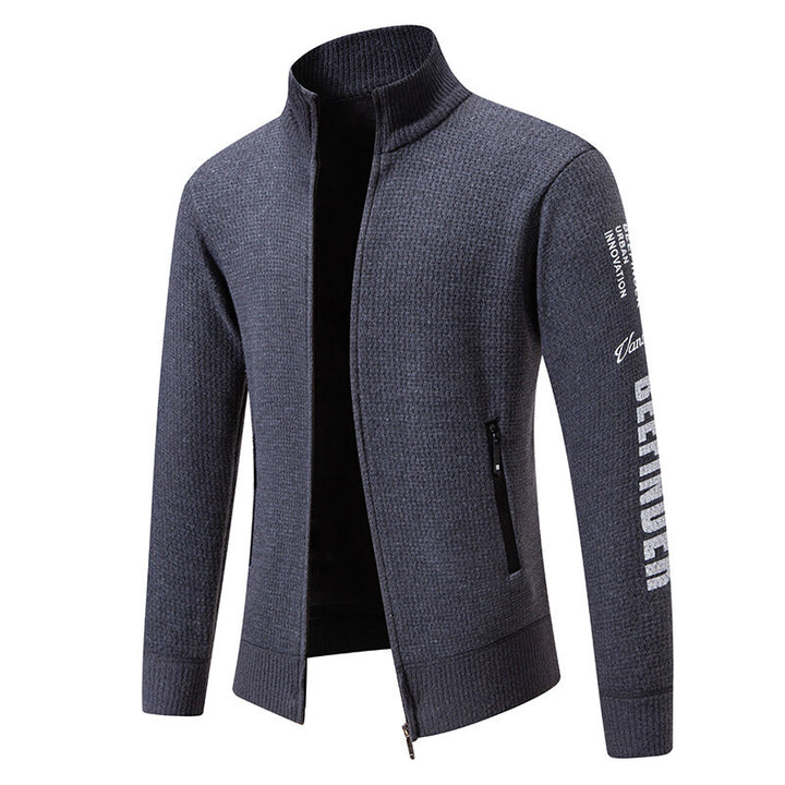 Men's Structured Knit Zip Jacket with Waffle Texture, Stand Collar and Zipper Pockets Mune Fashion