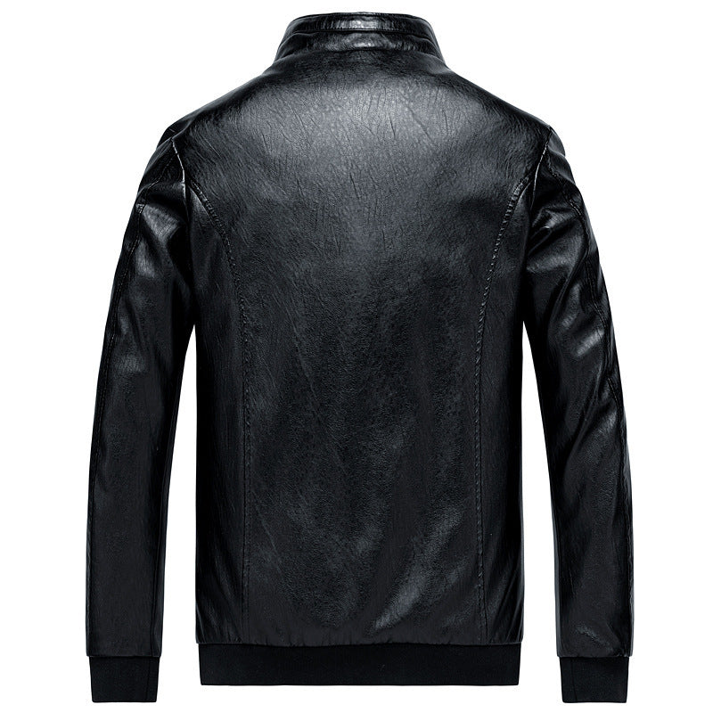 Men's Shiny Faux Leather Blouson in Slim Bomber Cut with Stand-Up Collar and Concealed Zip Placket Mune Fashion