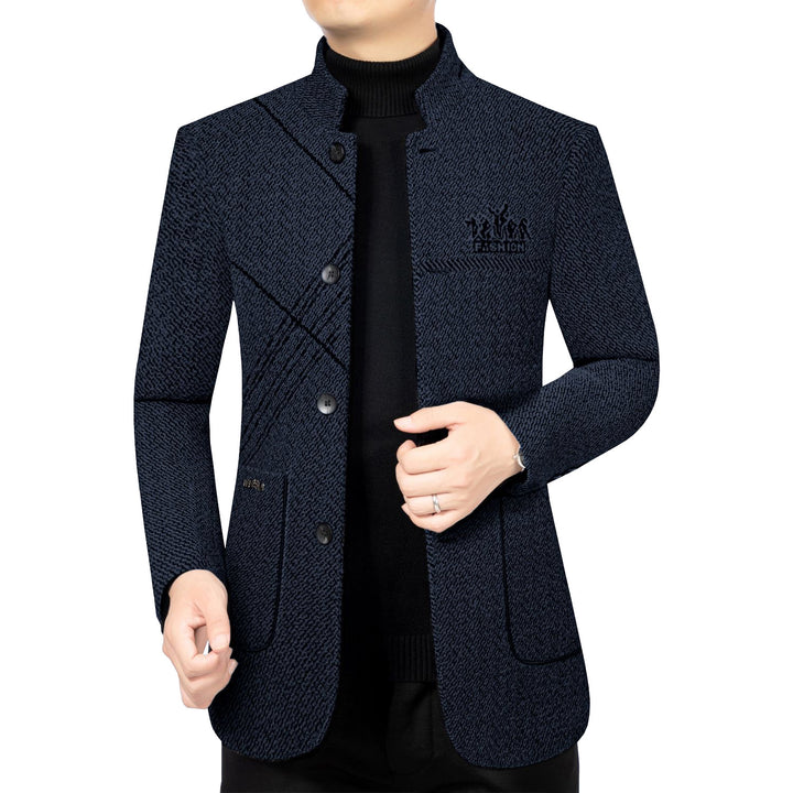 Men's Stand Collar Coat made of textured wool blend with slim silhouette Mune Fashion