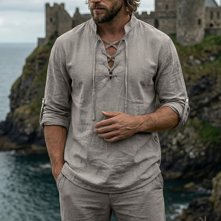 Men's Crinkle Linen Long Sleeve Shirt with Rollable Sleeves Mune Fashion