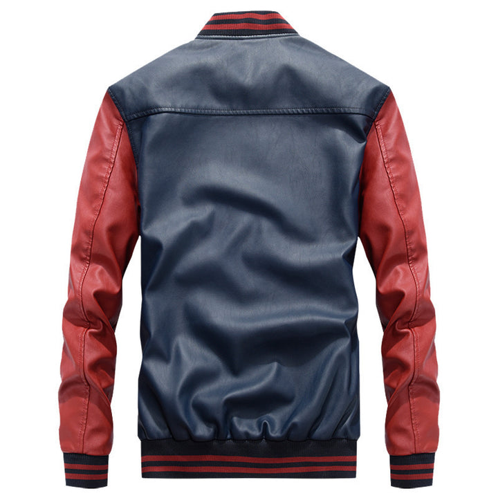 Men's varsity bomber jacket in college style made of faux leather with contrasting sleeves and embroidered patches Mune Fashion