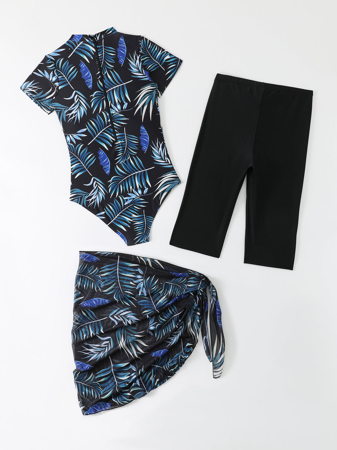 Ladies sporty one-piece swimsuit with complementary leggings and wrap skirt Mune Fashion