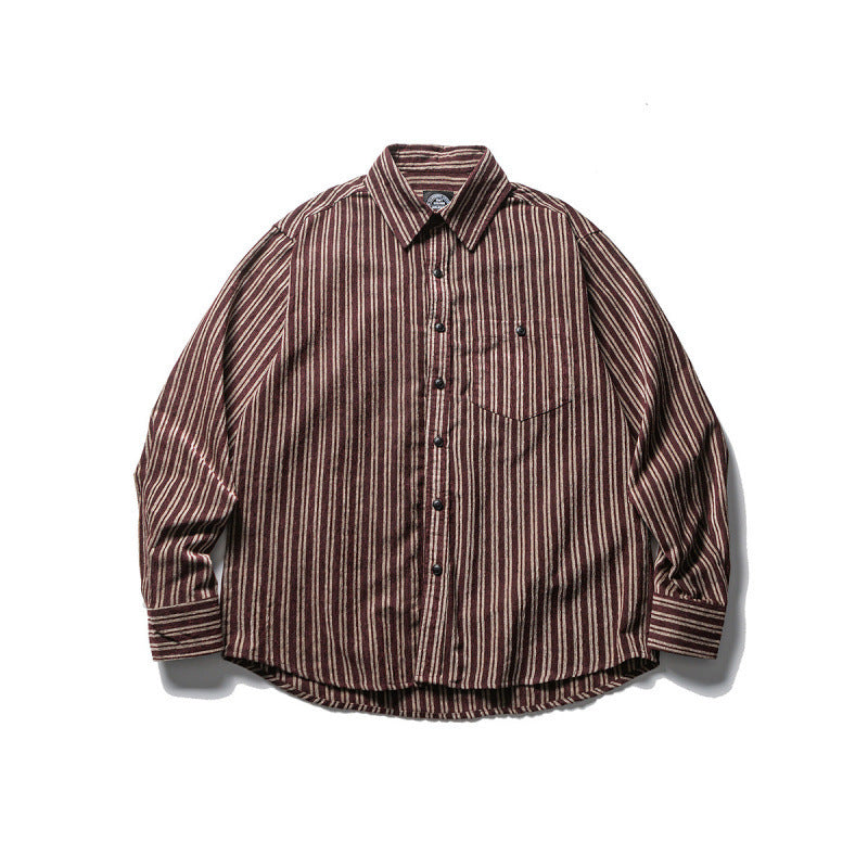 Men's Oversize Cord Shirt with Vertical Stripes, Chest Pocket and Rounded Hem Mune Fashion