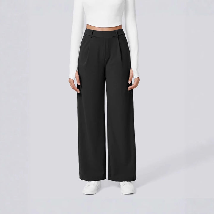 Ladies Elegant High-Waist Palazzo Pants with Front Pleats and Side Pockets Mune Fashion