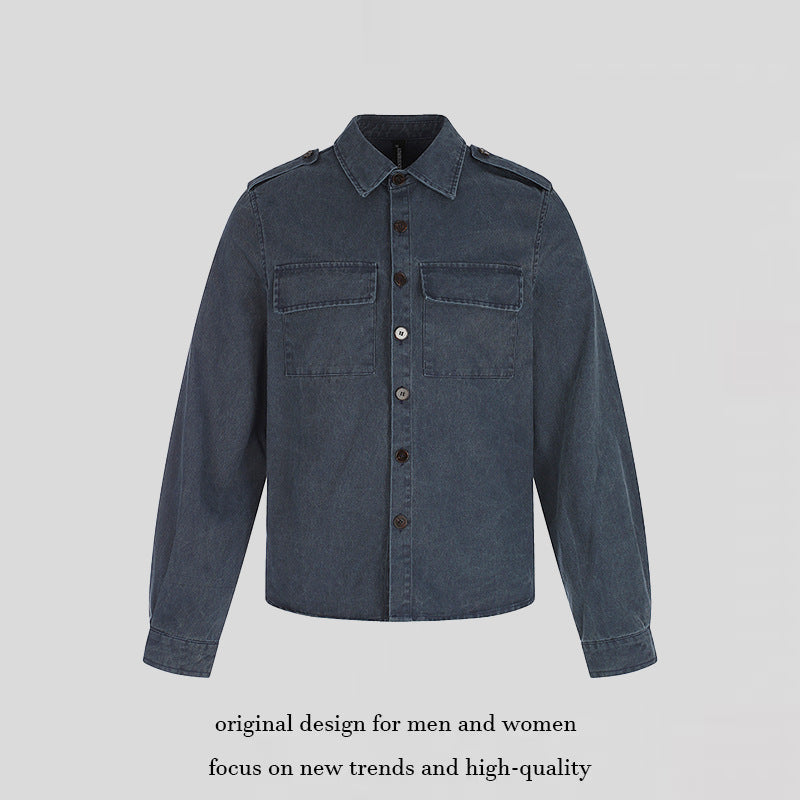 Women's Oversized Utility-Style Denim Shirt Jacket with Shoulder Straps and Patch Chest Pockets Mune Fashion