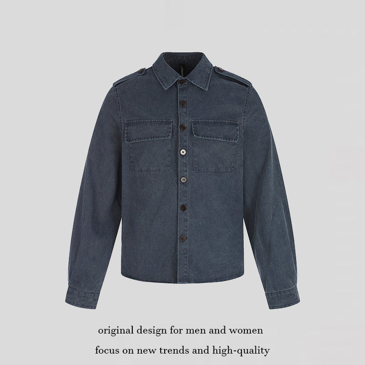 Women's Oversized Utility-Style Denim Shirt Jacket with Shoulder Straps and Patch Chest Pockets Mune Fashion
