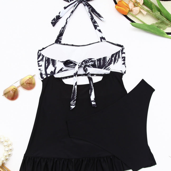 Women's tankini set with elegant wave pattern and cheerful ruffled hem Mune Fashion