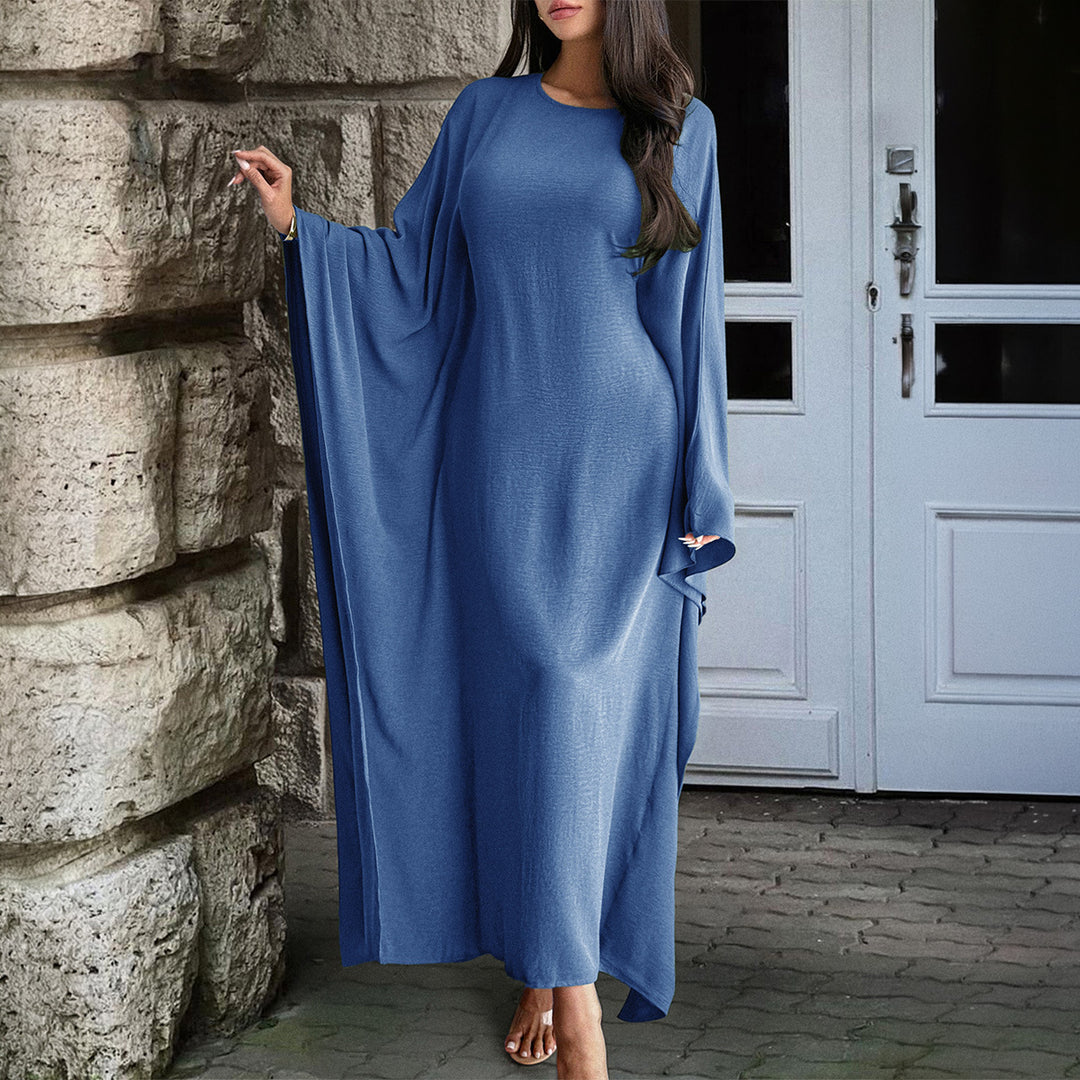 Women's flowing max dress with wide draped sleeves made of viscose blend Mune Fashion