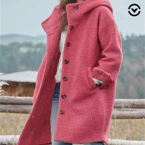 Women's Boucle Hoodie Coat in Oversized Cut with Concealed Button Placket Mune Fashion