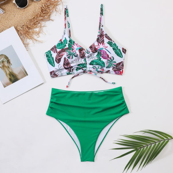 Women's High-Waisted Bikini Set with Floral Top Mune Fashion