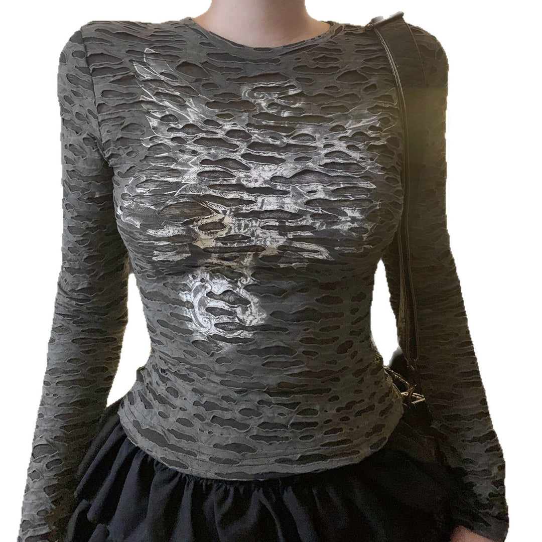 Women's Fitted Structured Long Sleeve Shirt with Metallic Skeleton Print Mune Fashion