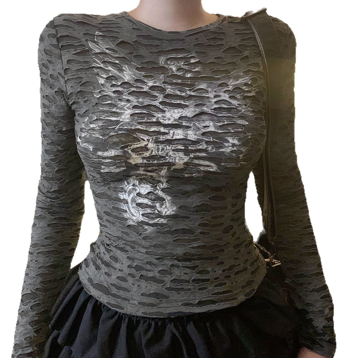 Women's Fitted Structured Long Sleeve Shirt with Metallic Skeleton Print Mune Fashion